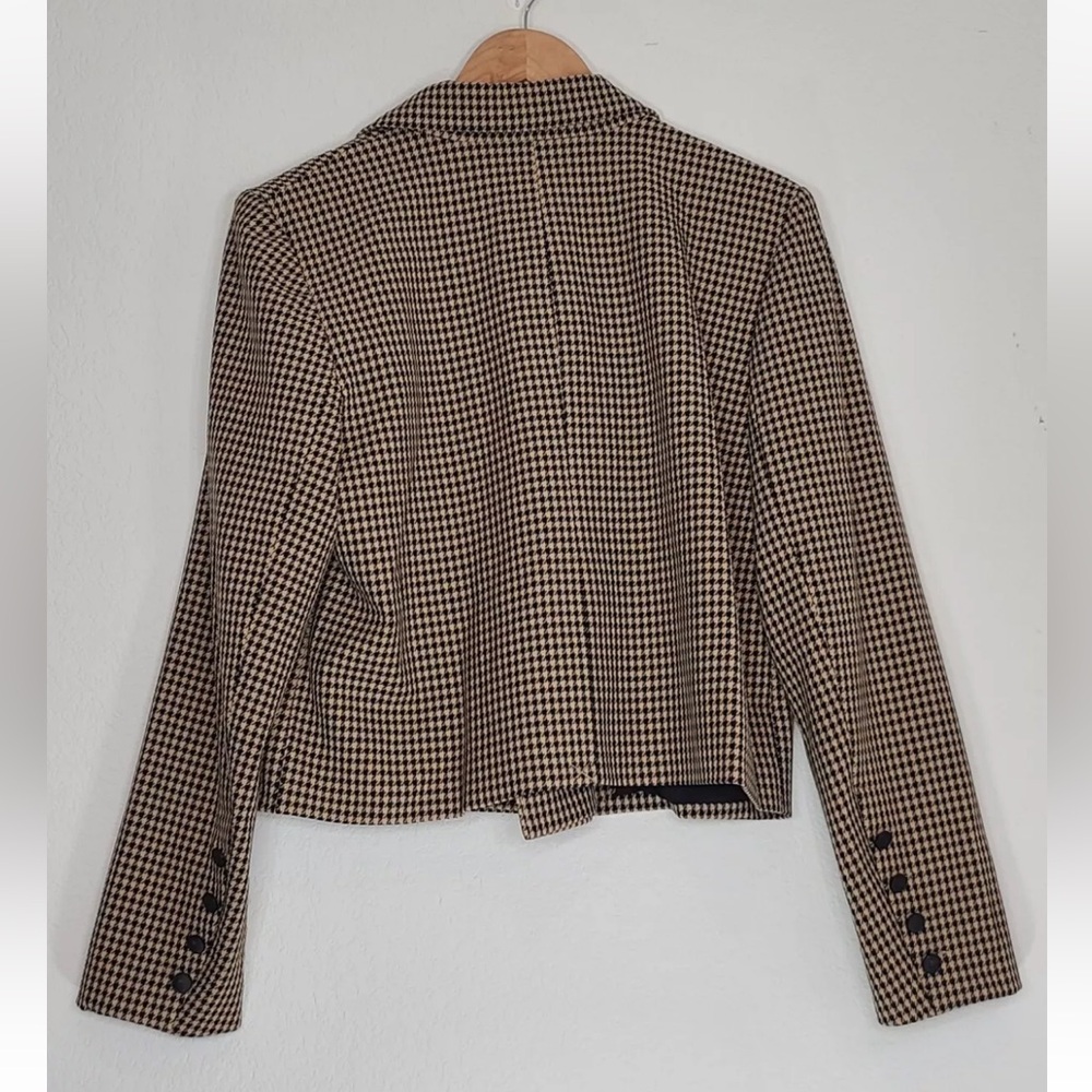 House of Harlow 1960 Notch Lapel Brown Houndstooth Cropped Blazer Size L - Picture 2 of 9